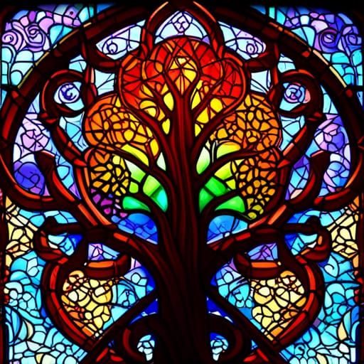 Colorful Celtic Tree of Life Stained Glass