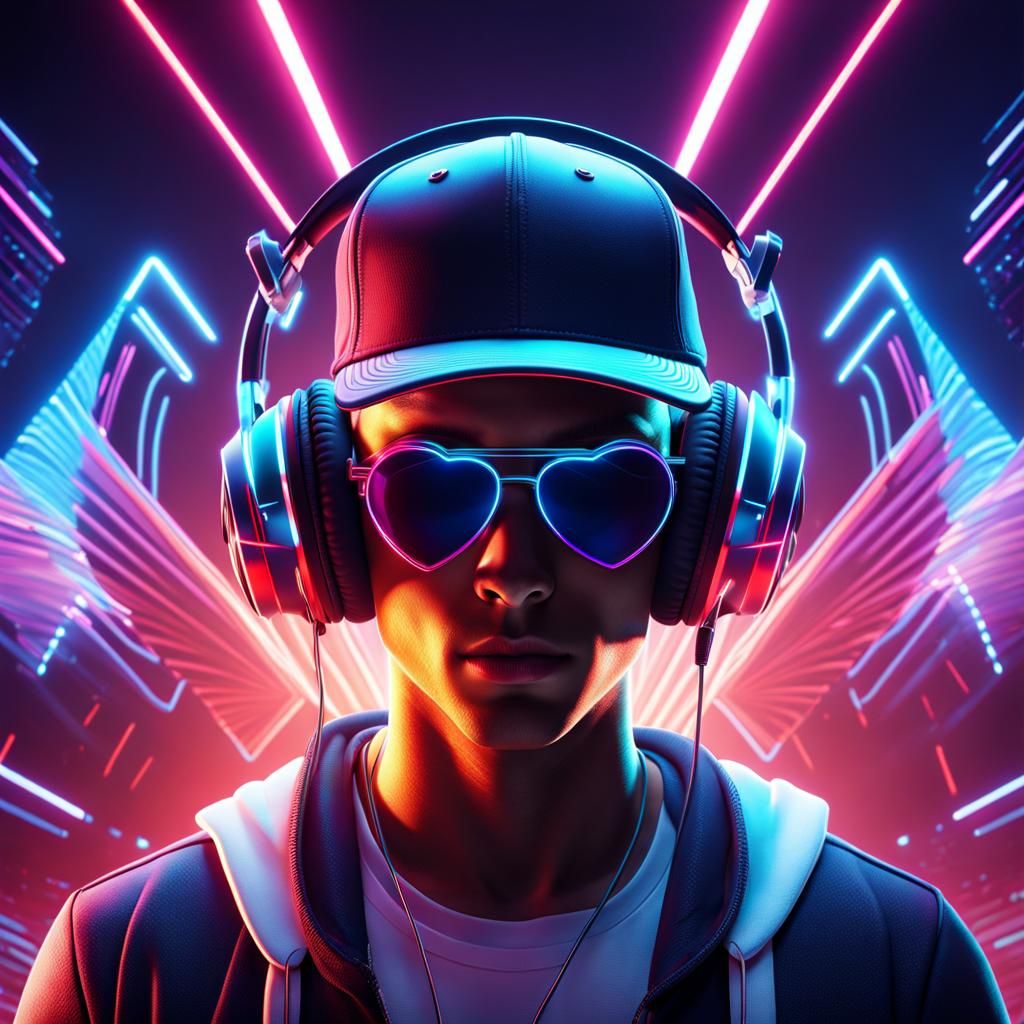 Passionate DJ with Laser Background: Fantasy Concept Art
