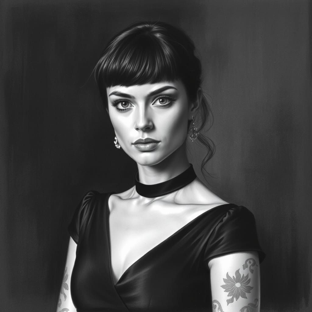 Margarita: Elegant Charcoal Portrait with Dramatic Chiaroscu...