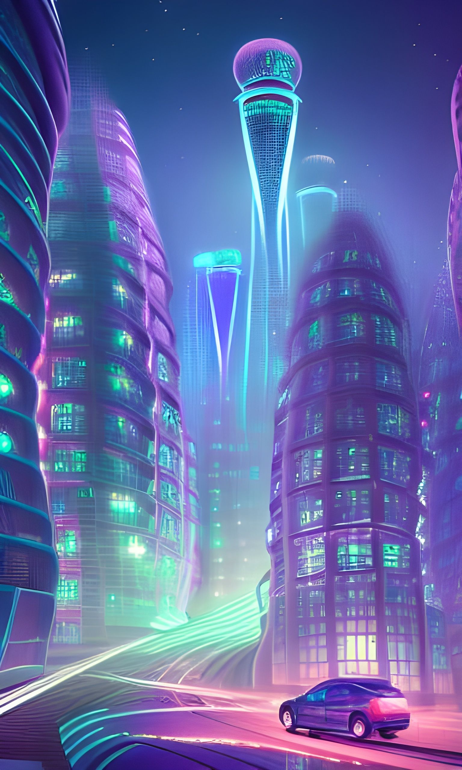 Futuristic London City with Neon Lights in 8K