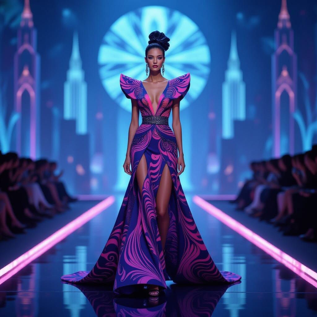 Futuristic Fashion Sketch on Neon Runway