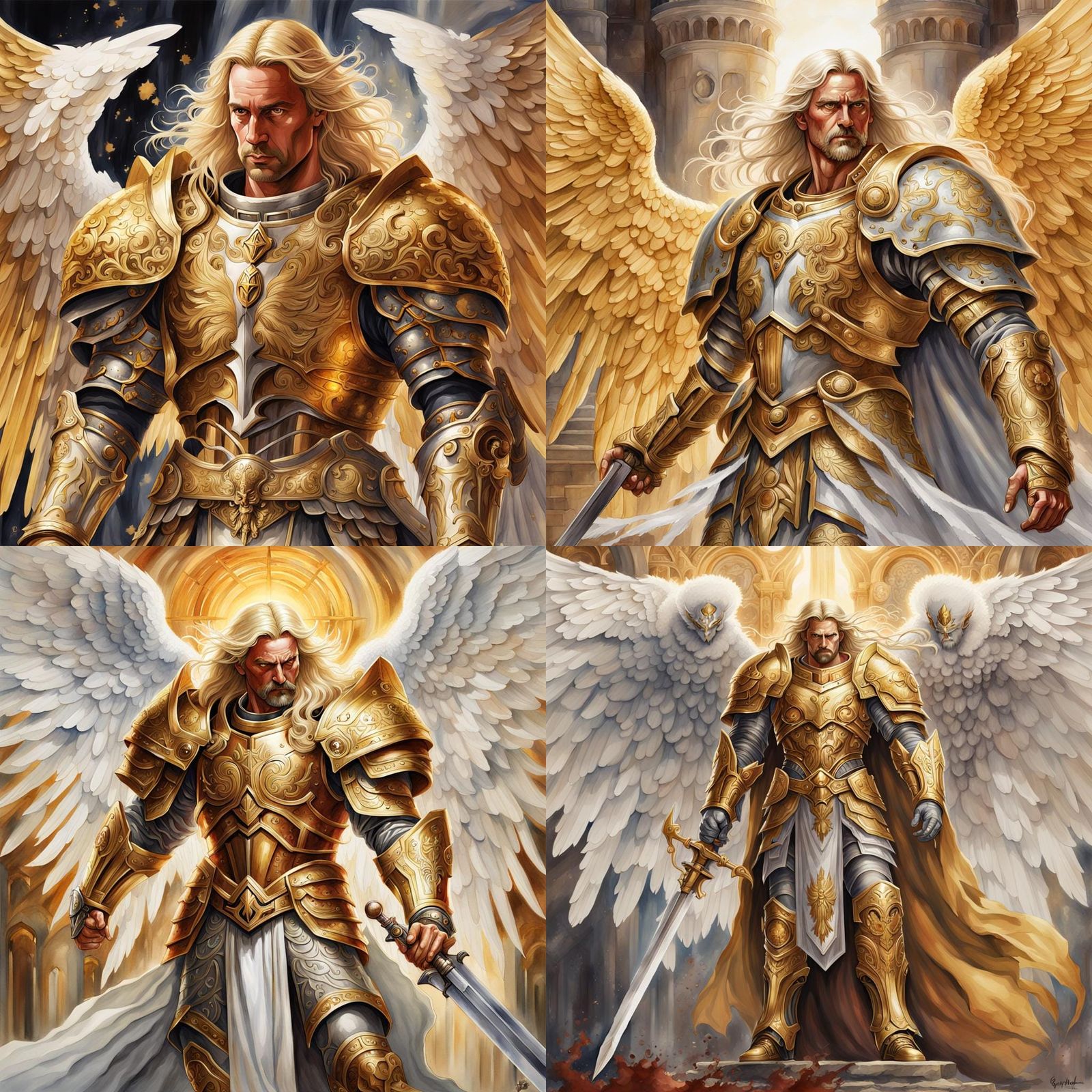 Renaissance Watercolor of Saintly Golden Angel