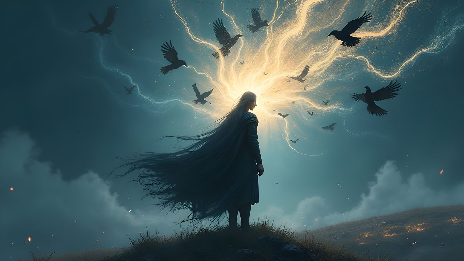 Norse Figure Amidst Storm of Thoughts