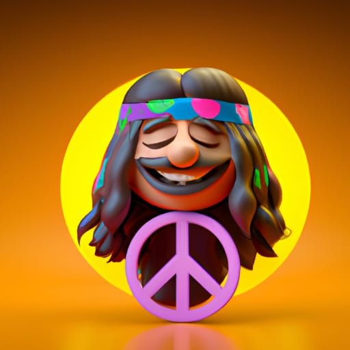 Detailed Hippie Emoji in 3D Digital Art