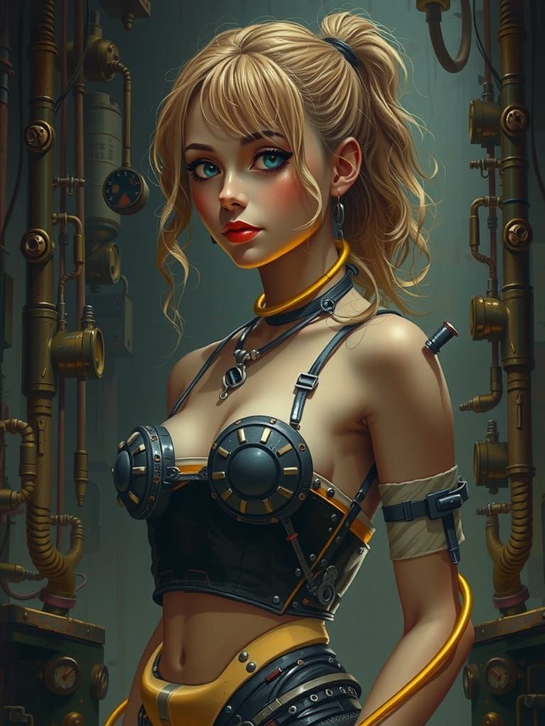 Woman in Robotic Exosuit in Burton-esque Style