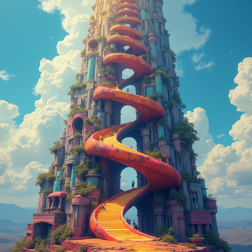 Symmetrical Futuristic City Built on a Spiral Staircase