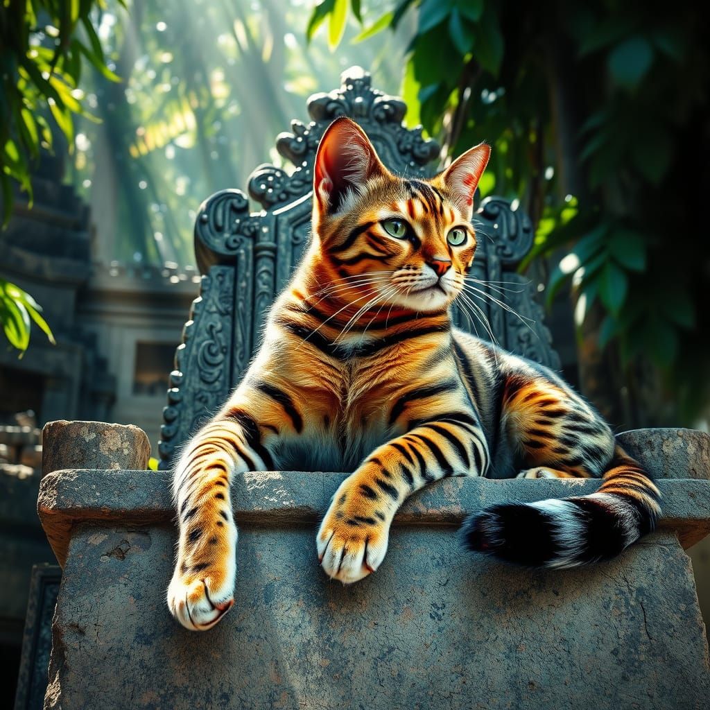 Majestic Multicolored Bengal Cat on Jungle Throne