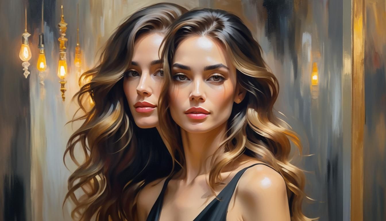 Beautiful Woman in Luxurious Interior: Oil Painting
