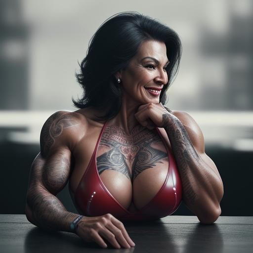 Gorgeous Bodybuilder Businesswoman Arm Wrestling: Hyperreali...