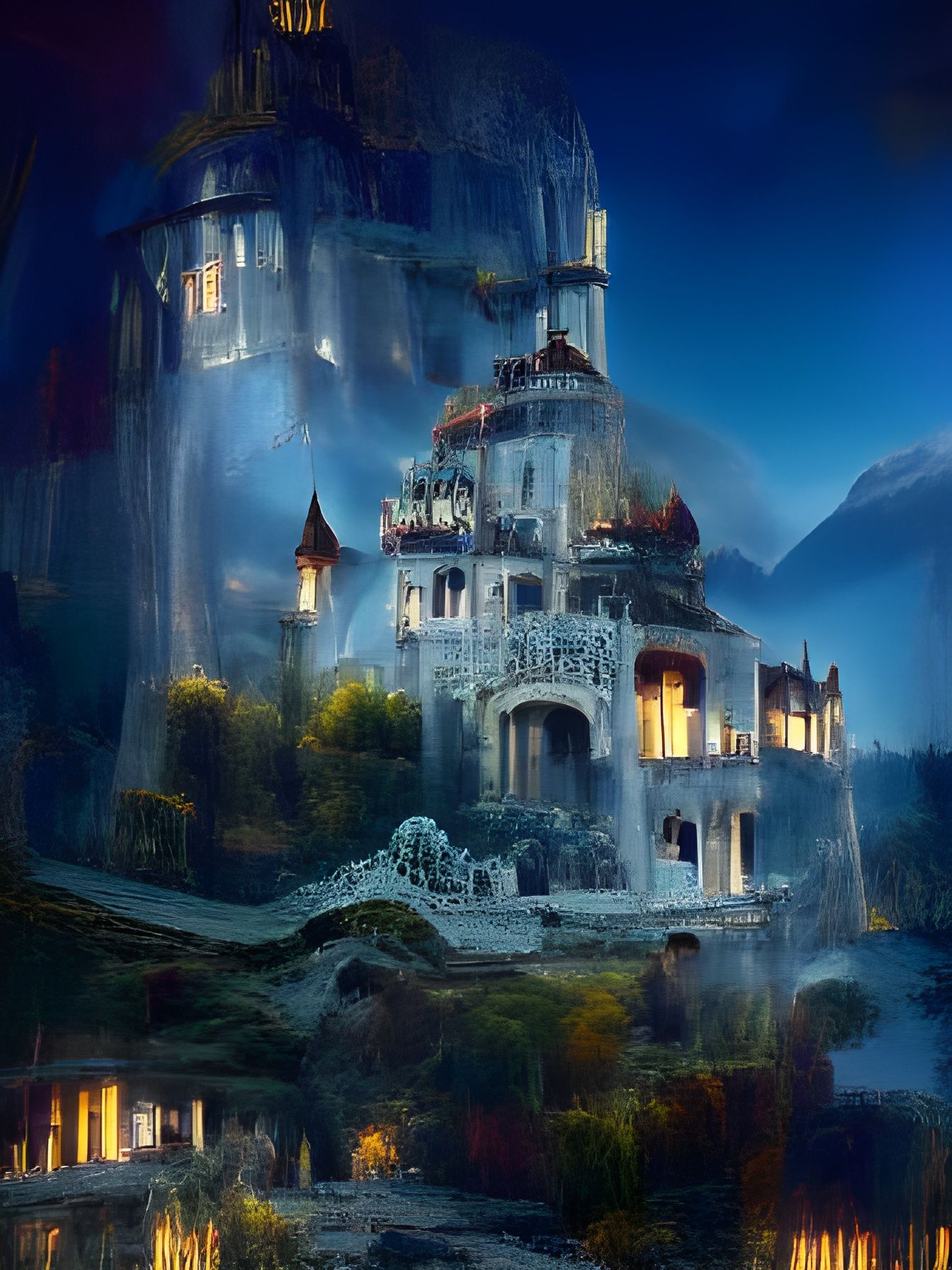 Epic Glass Castle: Baroque Architecture in Golden Light