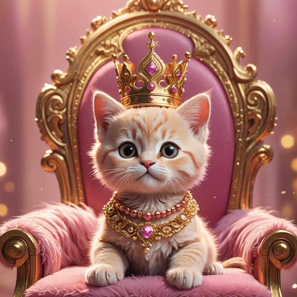 Pink Kitten Royalty in Pixar Style