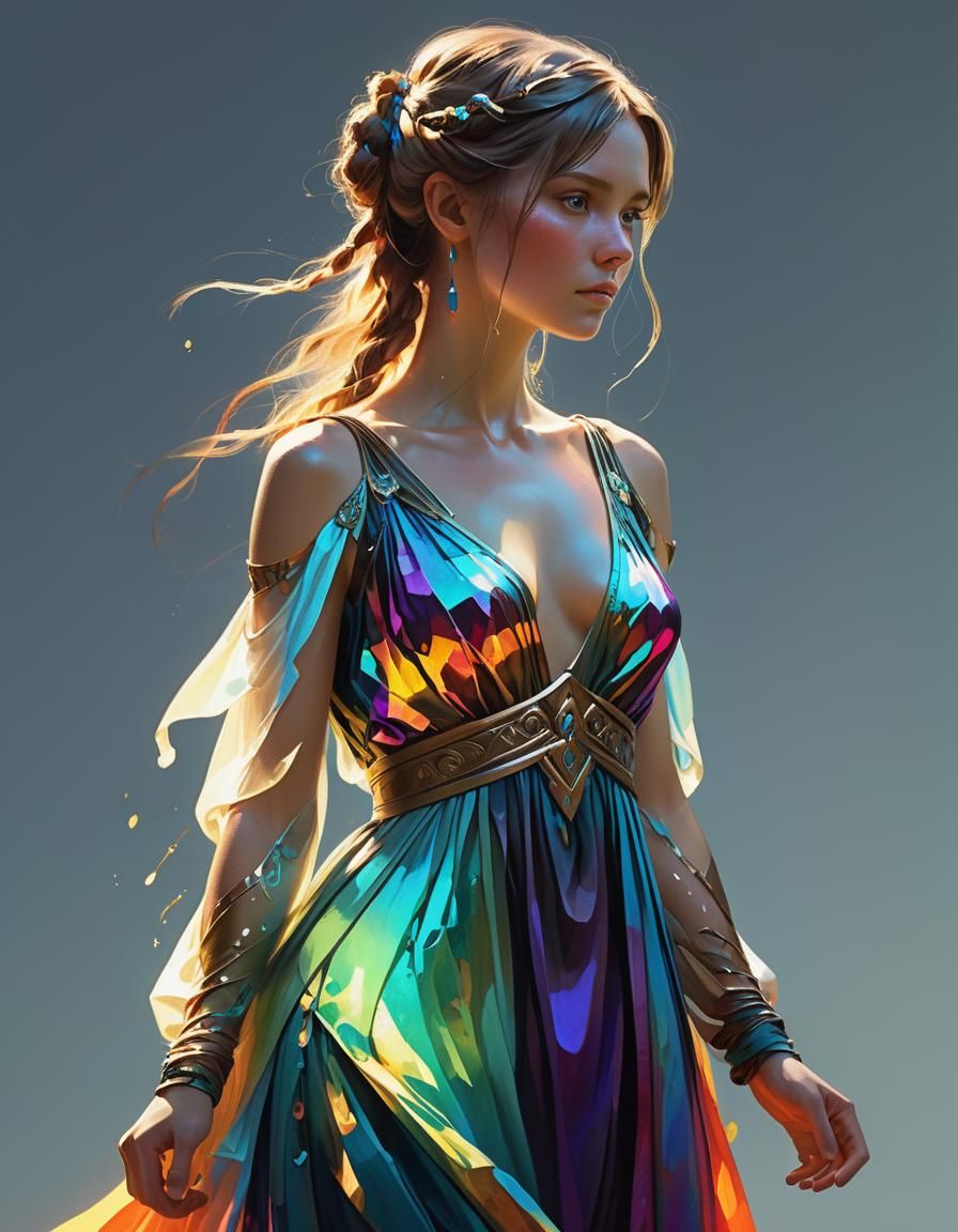 Iridescent Norse Goddess in Splashed Art Style
