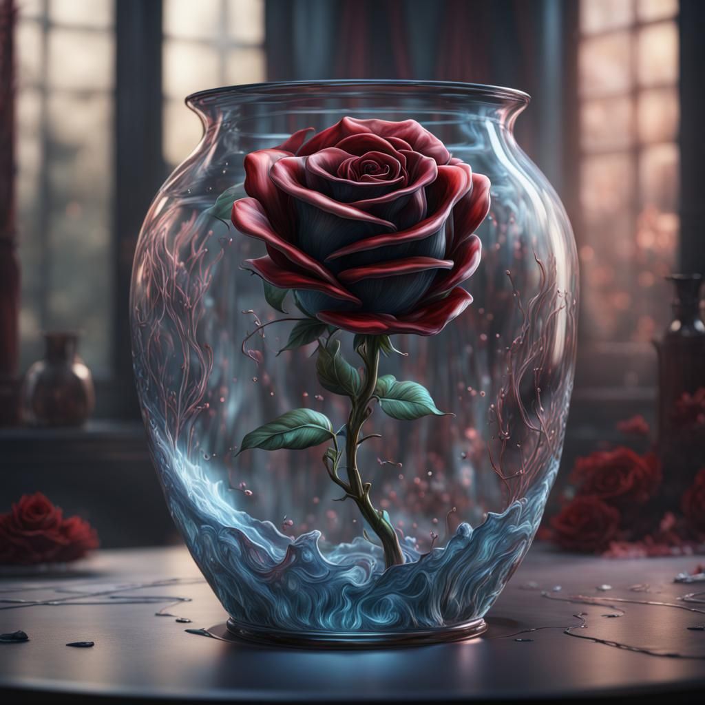 Glass Rose in Vase: Detailed Matte Painting