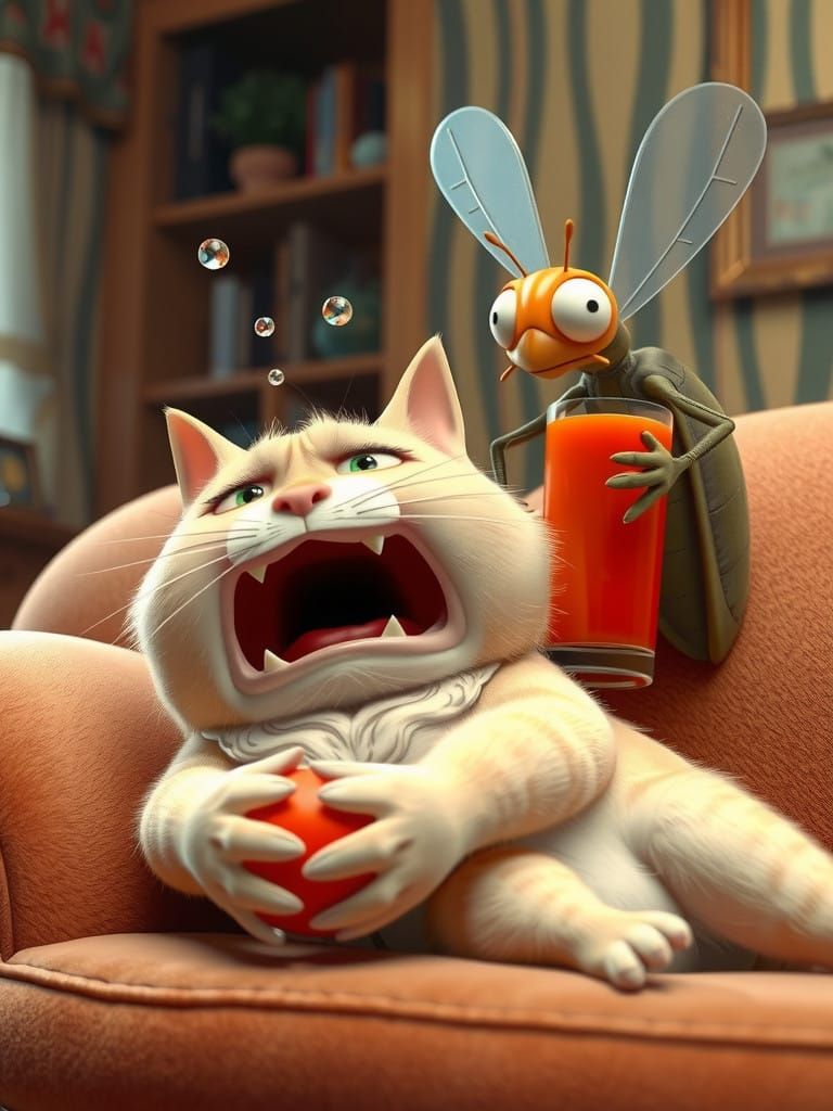 Whimsical 3D Animated Cat Scene