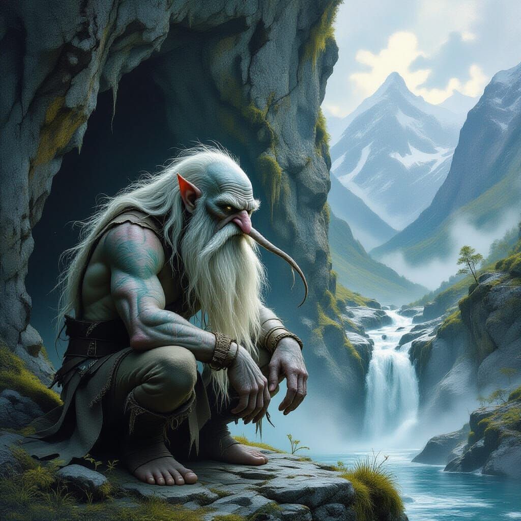 Troll in Norwegian Landscape with Impasto Textures