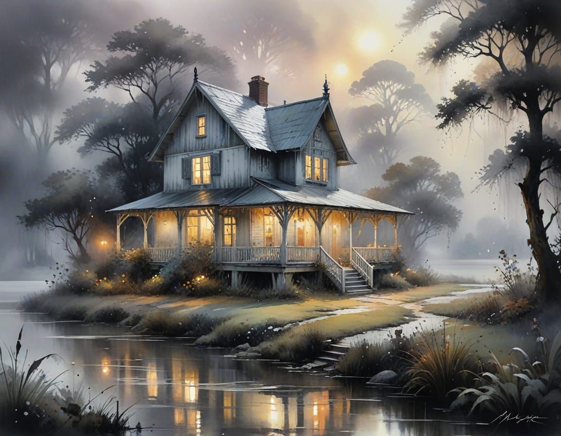 Vintage Rustic Bayou Cottage in Muted Colors