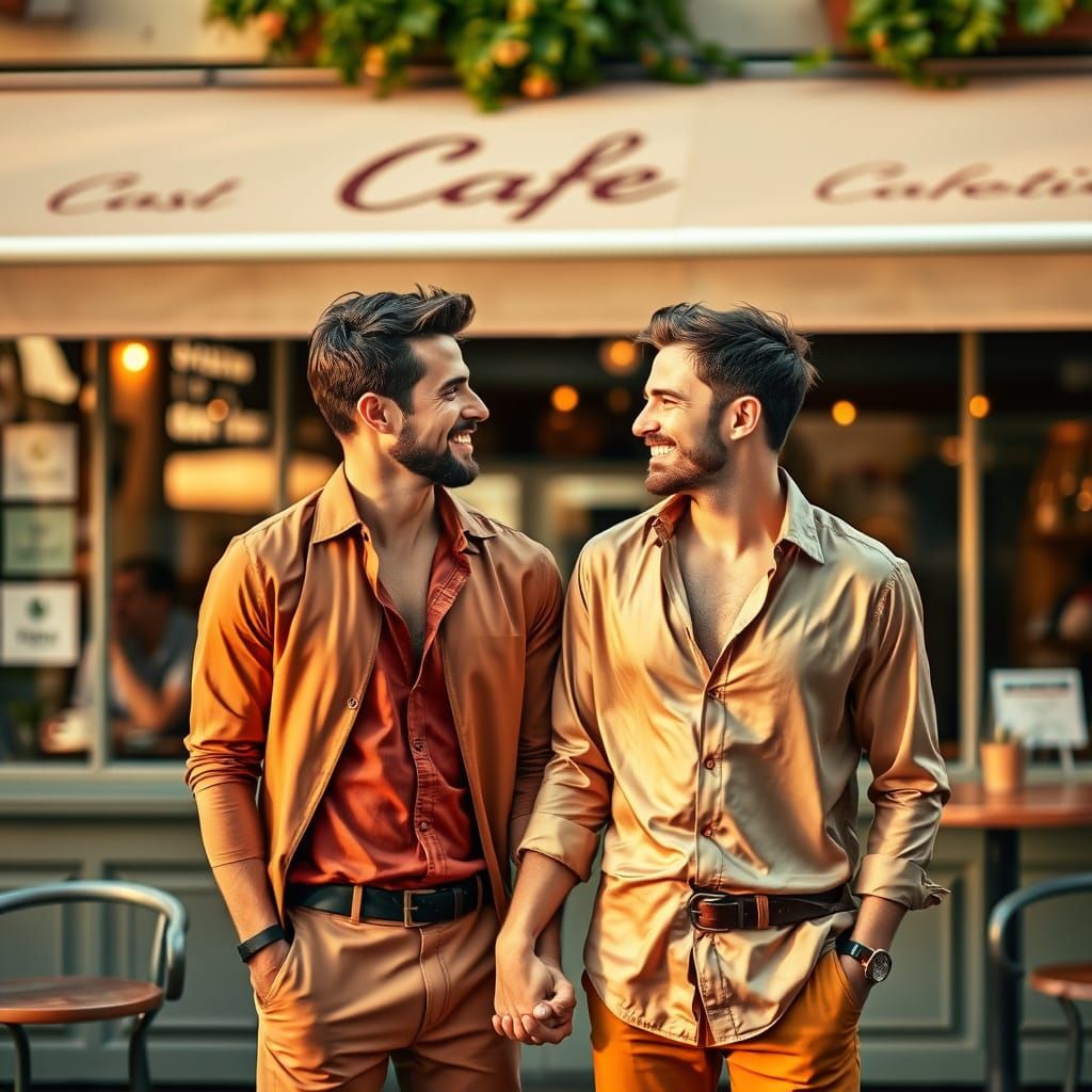 Romantic Date at Cozy Cafe: Warm Digital Artwork