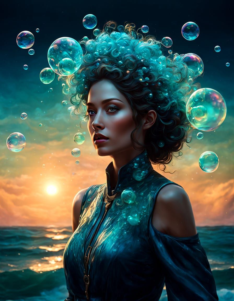 Ethereal Liquid Mermaid in a Serene Ocean