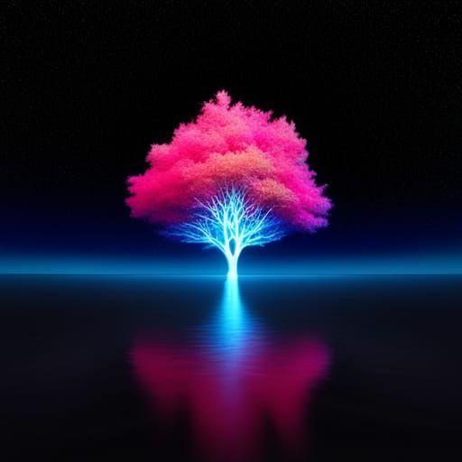 Surreal Golden Tree in Vaporwave Dreamscape