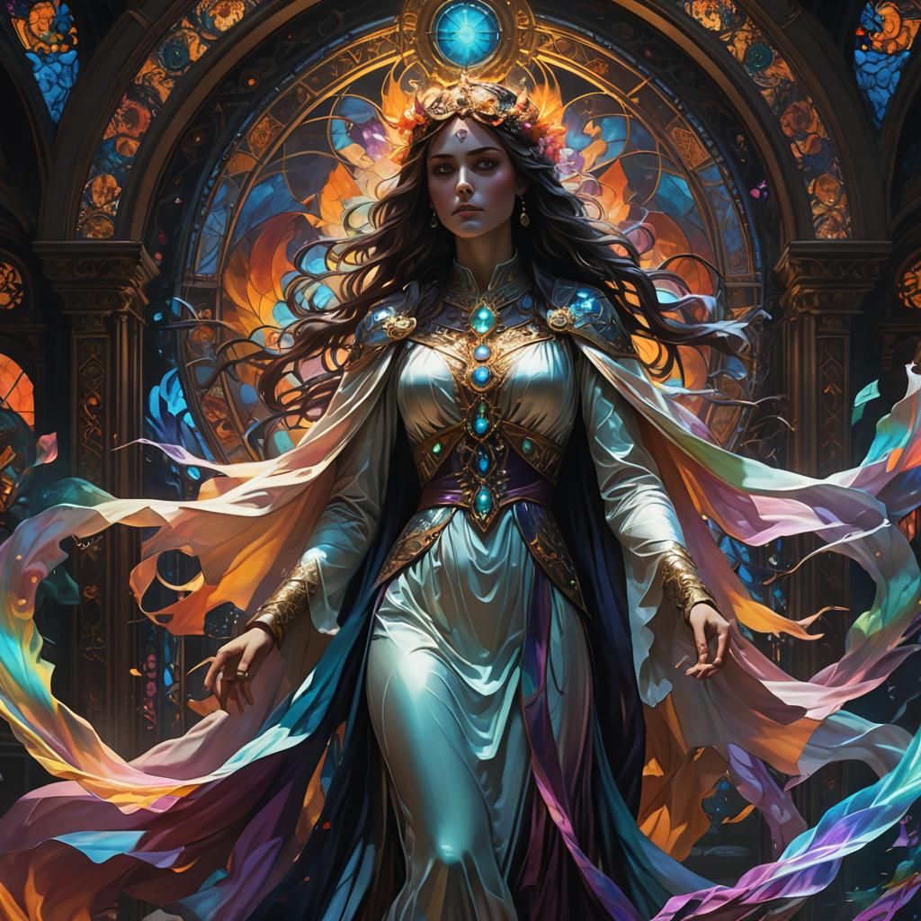 Ethereal Ghost Women in Luminous Silk, Dark Fantasy