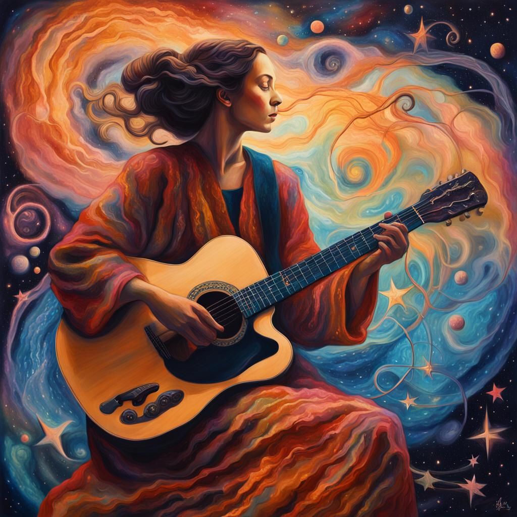 Cosmic Surrealist Painting of Glowing Woman in Nebula