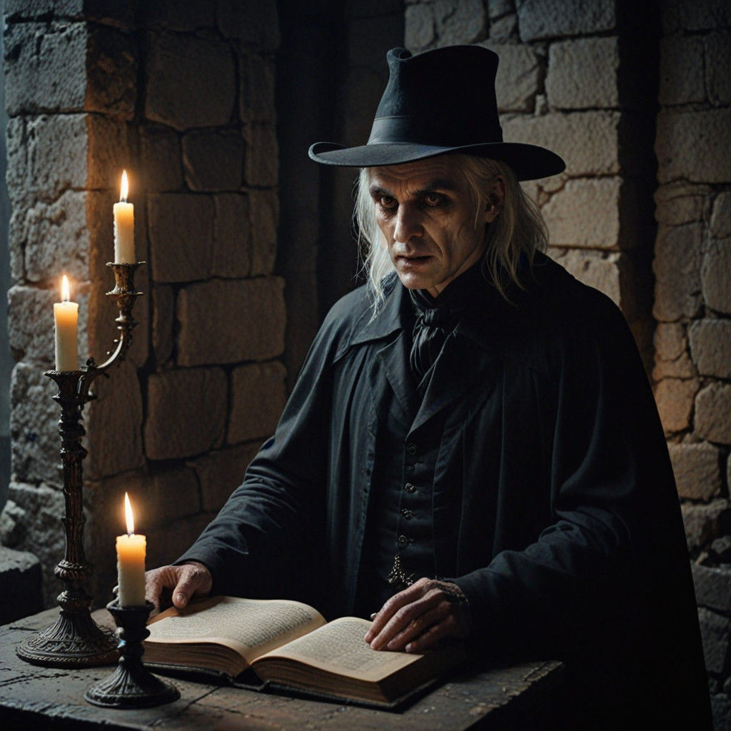 Ethereal Vampire Consults Ancient Tomes in Cinematic Dark Fa...