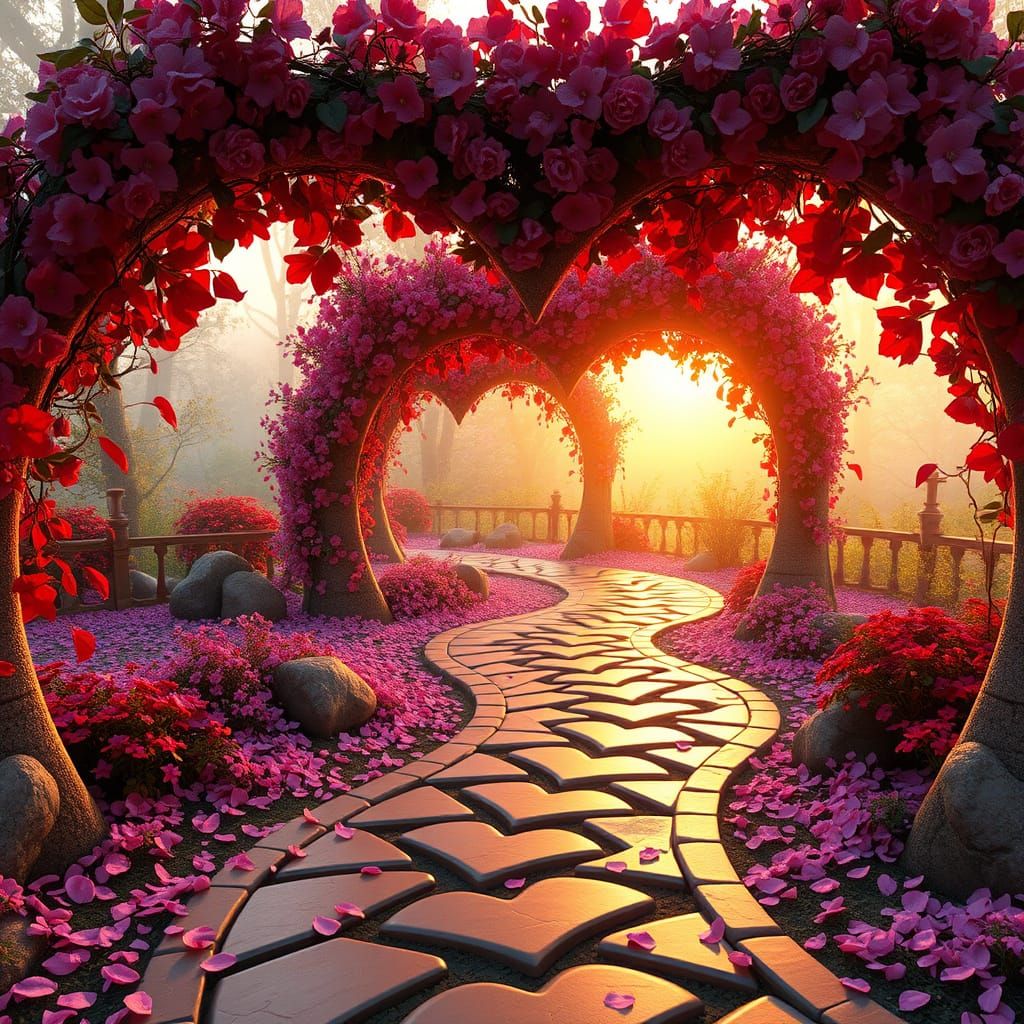 In a magical whimsical fantasy garden setting, "highly detailed" "high contrast, soft focus" "Warm, golden backlighting"...