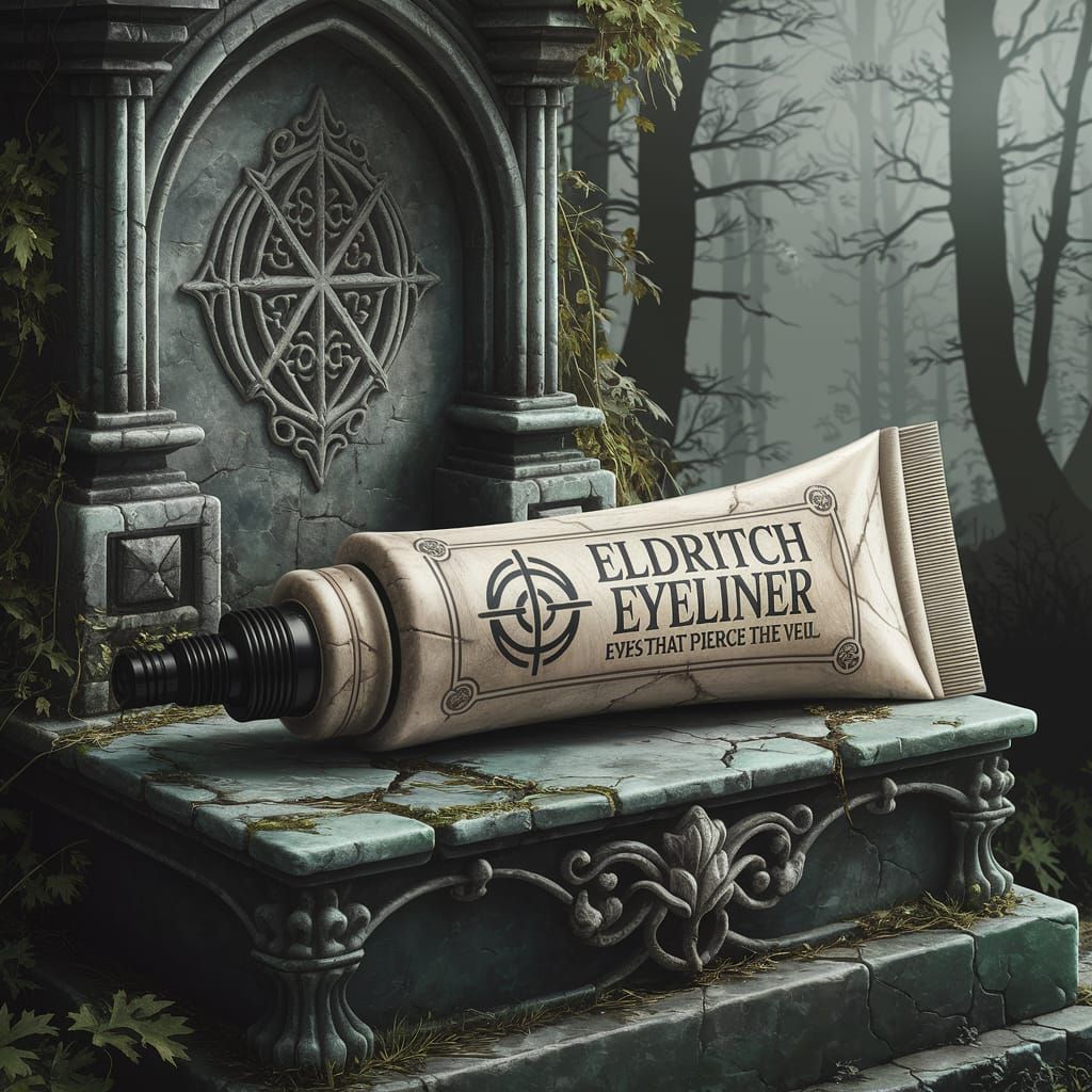 Eldritch Eyeliner on Ancient Stone Altar in Dark Fantasy Sty...
