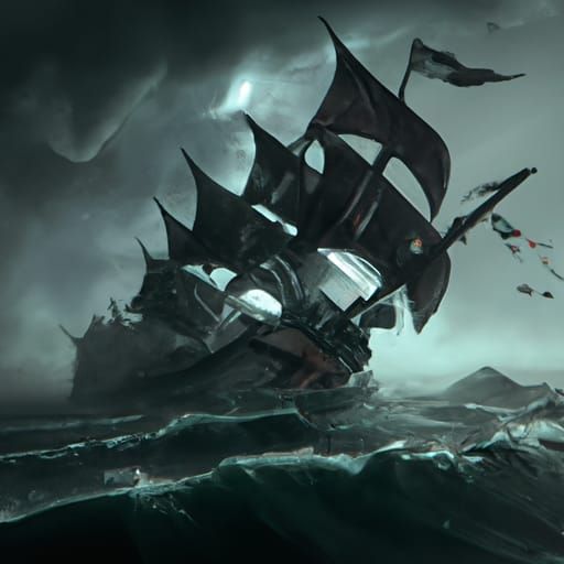 Flying Dutchman on Stormy Sea: Dark Fantasy Art