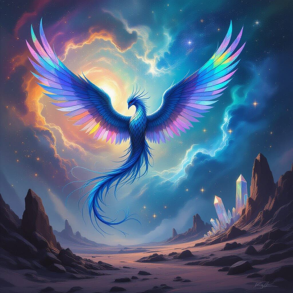 Feathered Serpent Soaring Through Cosmic Nebula