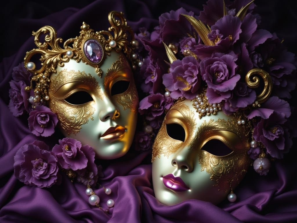 Baroque Venetian Masks in Oil Painting Style