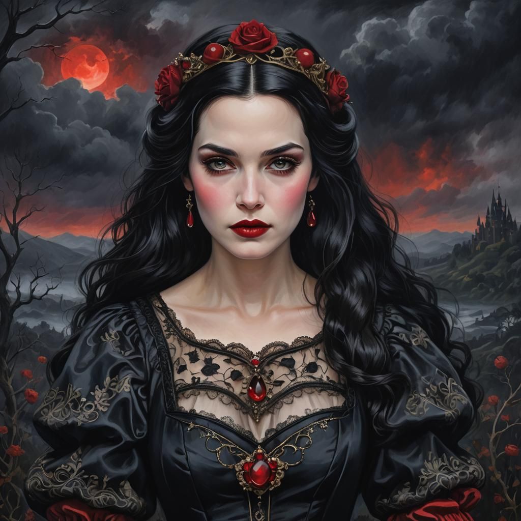 Dark Snow White Portrait in Hyperdetailed Style