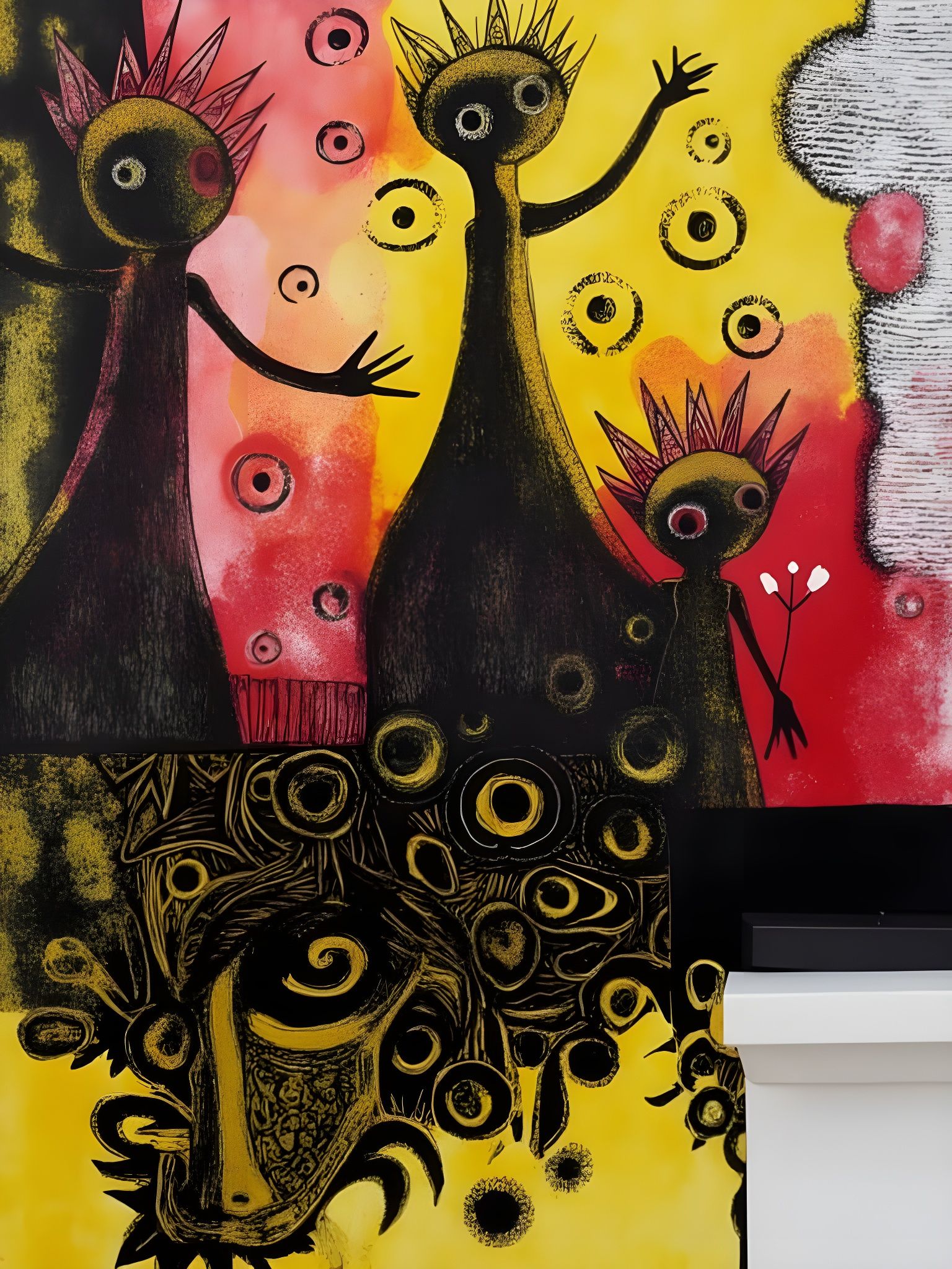 Surreal Whimsical Critters Dancing with Golden Fire