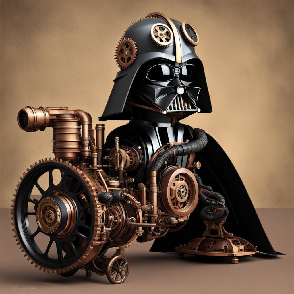 Steampunk Darth Vader Engine Illustration
