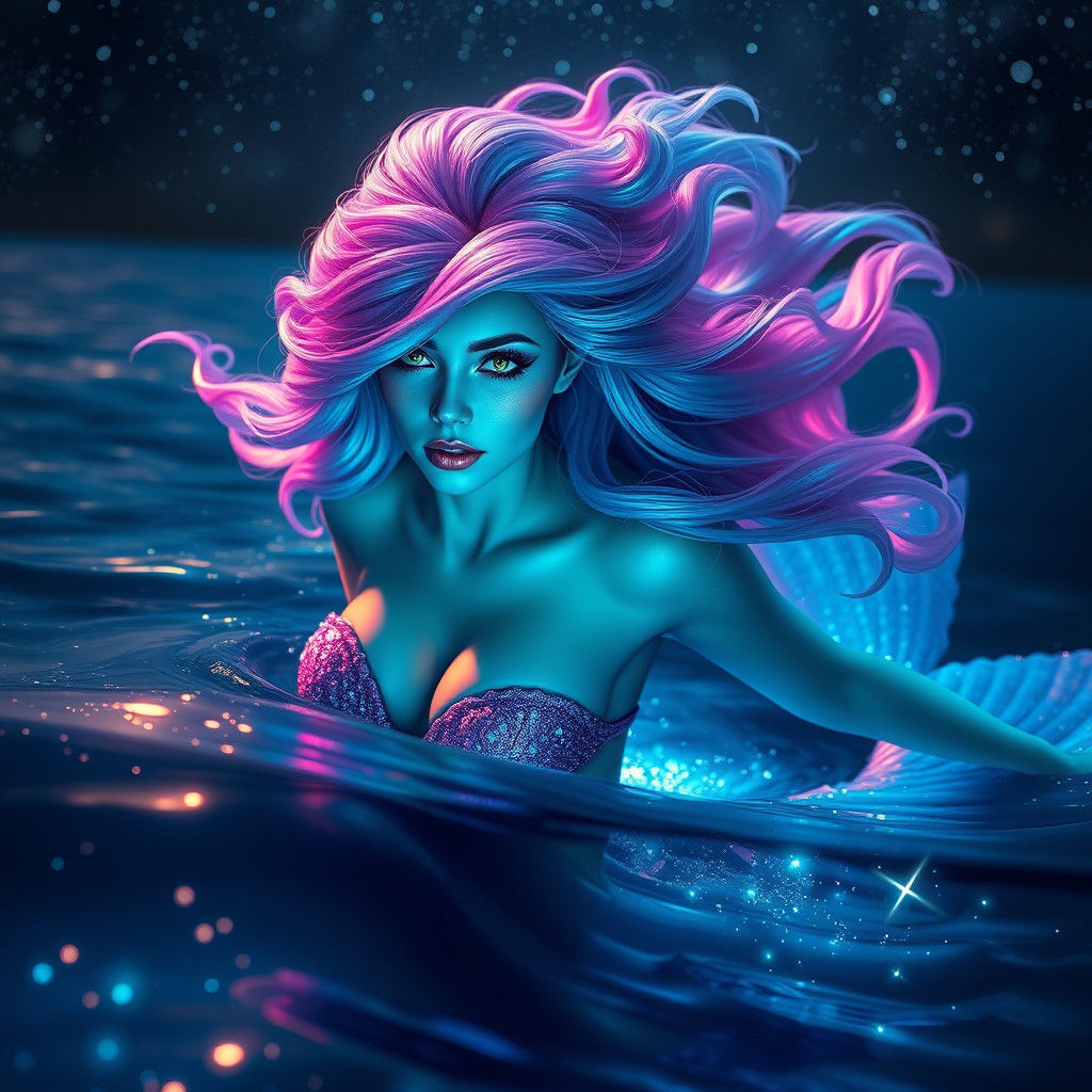 Enchanting Mermaid with Bioluminescent Ocean, Fantasy Art