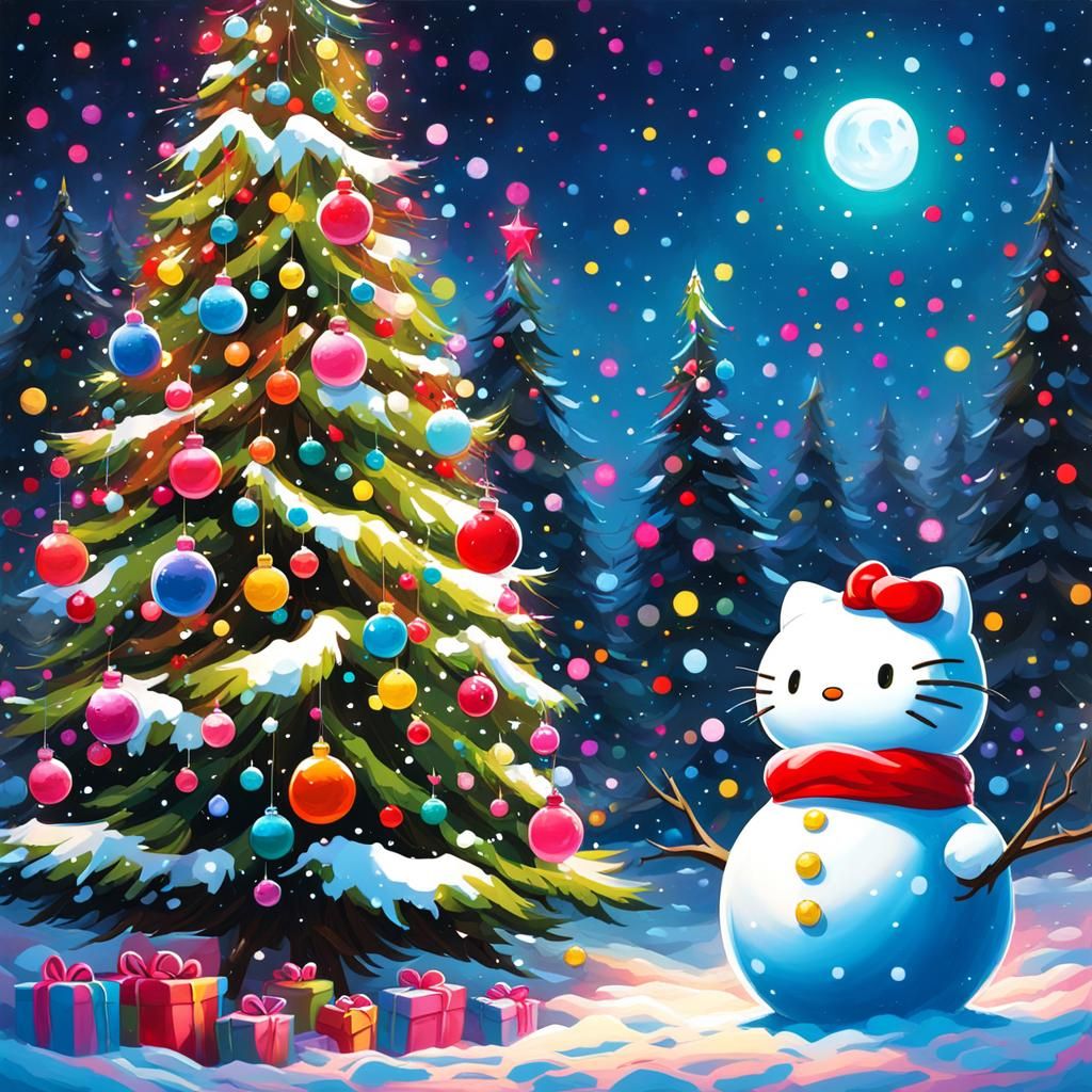 Hello Kitty Christmas Scene in Graffiti Art