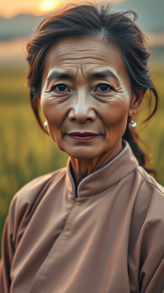Elderly Vietnamese Woman Reflects on War in Serene Rice Fiel...