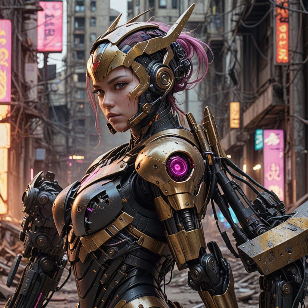 Cyberpunk Goddess Amidst Ruins