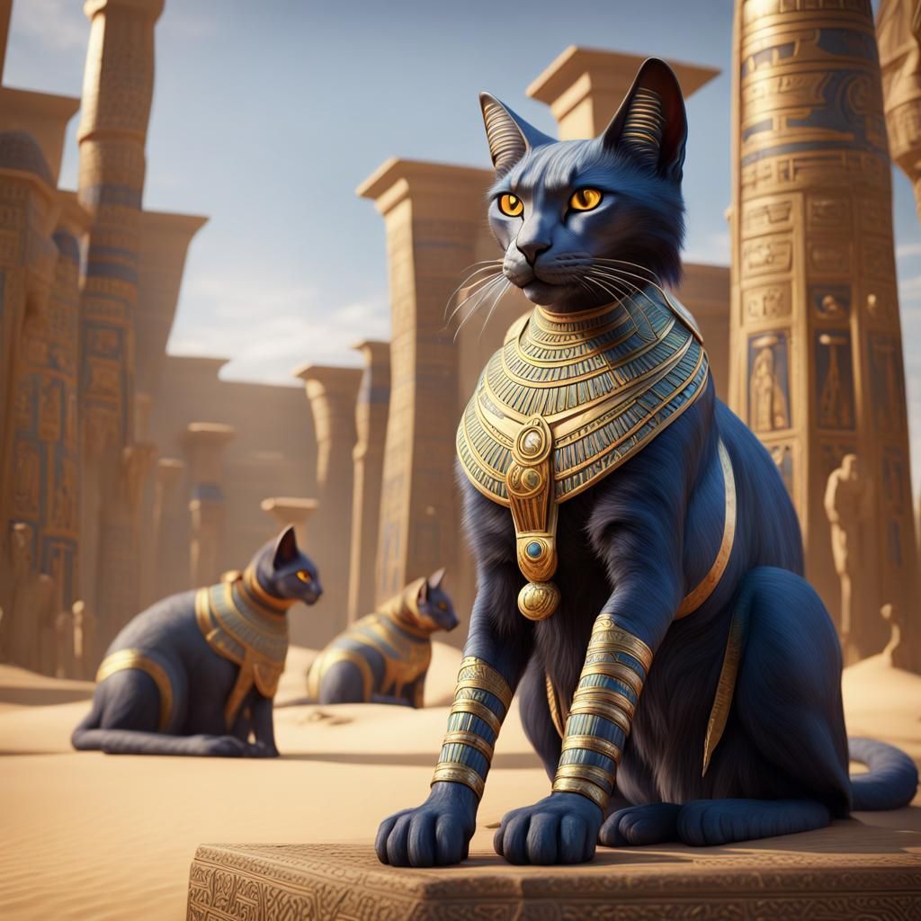 Fantastical Egyptian Cats in Detailed Matte Painting
