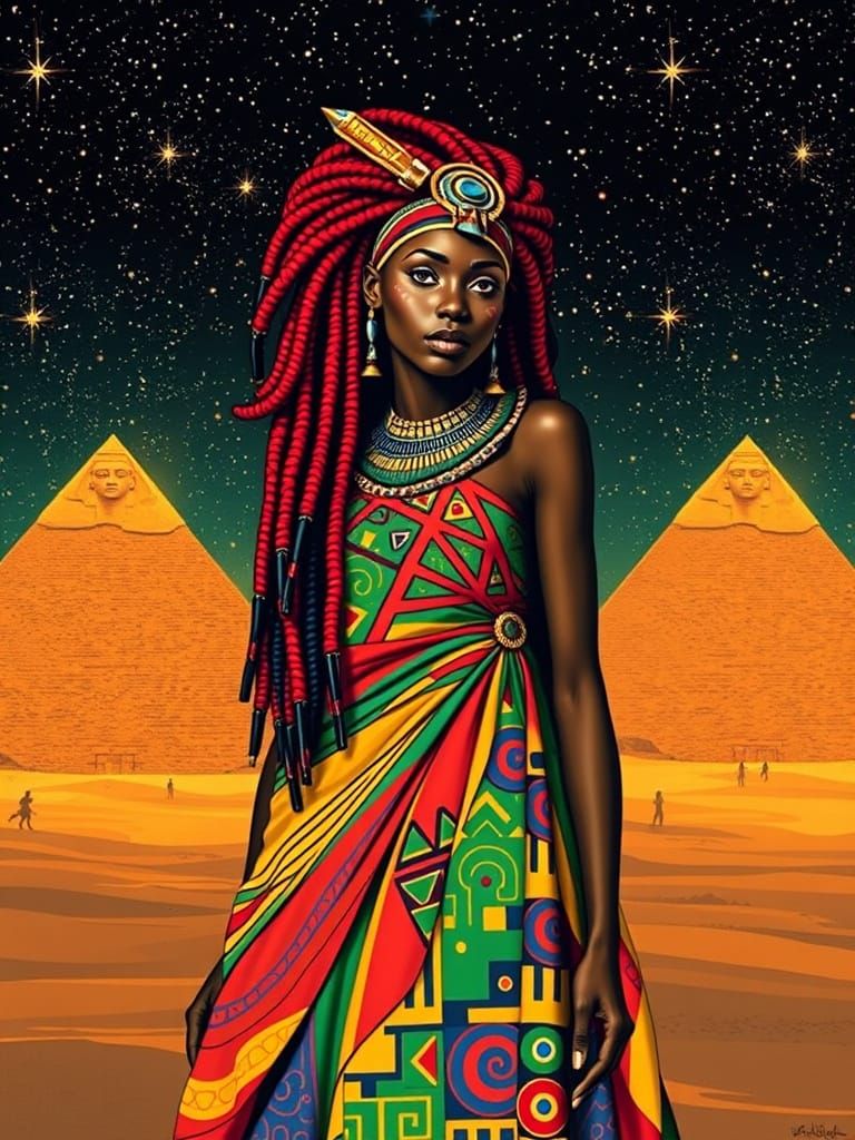 Nubian Queen Portrait in Afrofuturist Style