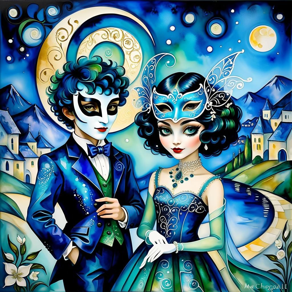 Masked Figures in Alcohol Ink Style