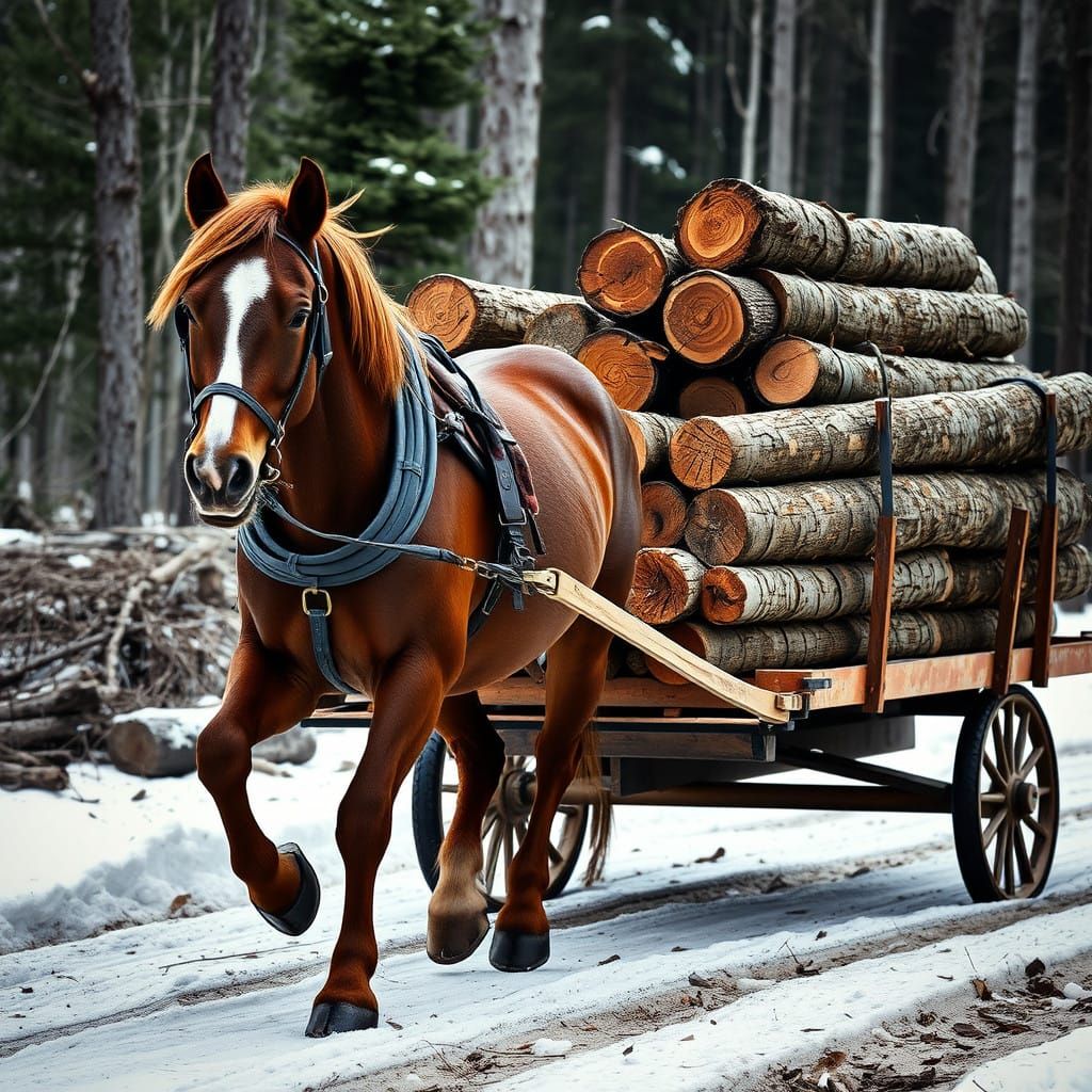 Winter Logging Scene in Traditional Style