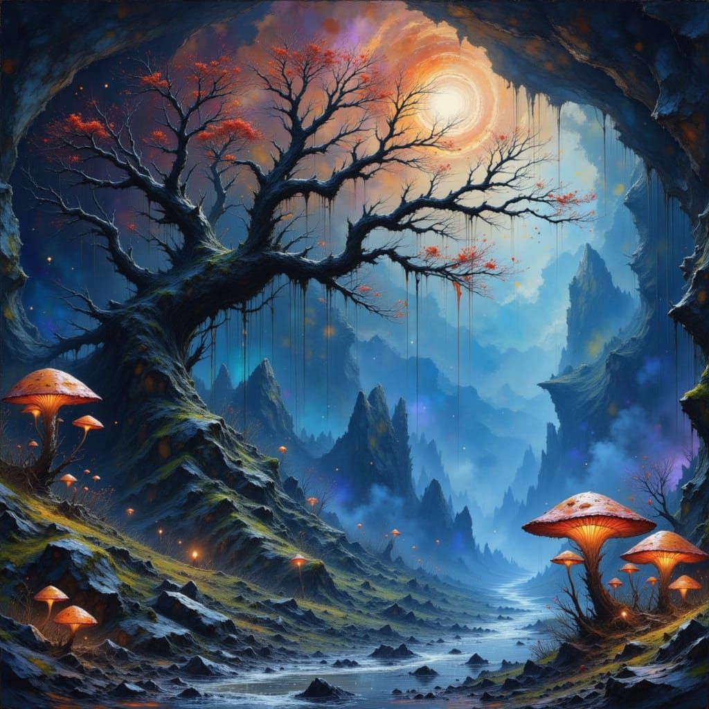 Ancient Cosmic Tree in Crystal Cavern Nebula