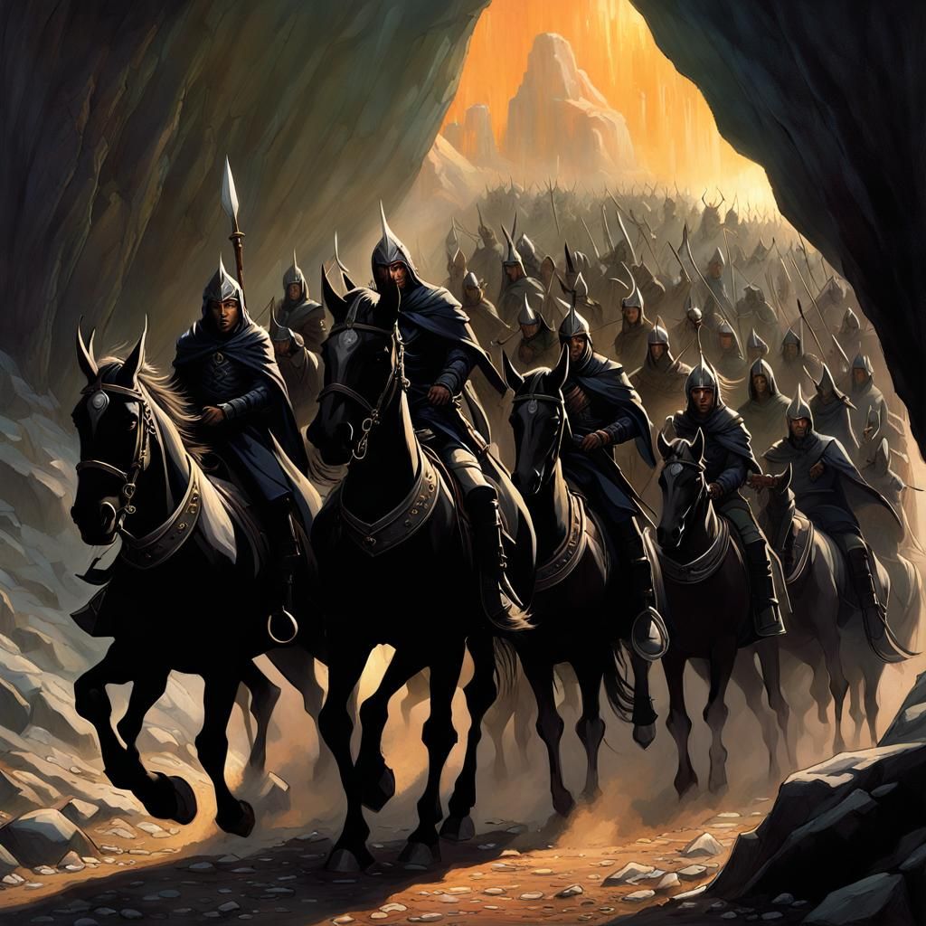 Dark Elf Procession Emerging from Cave