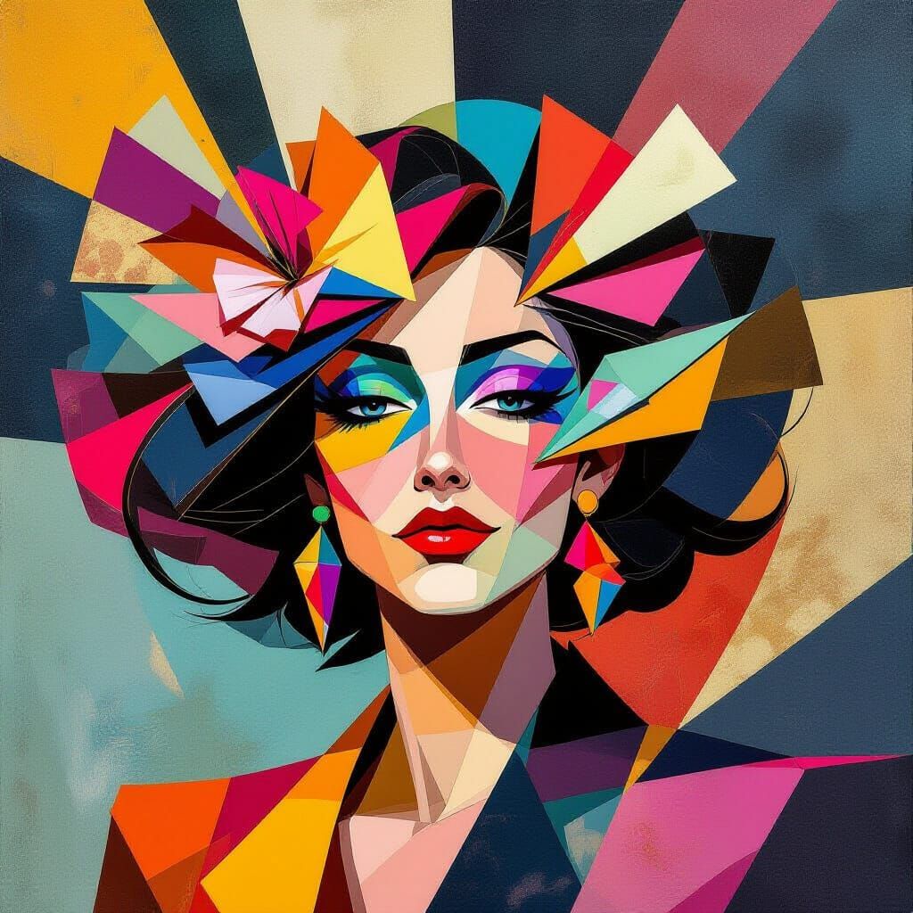 Vibrant Wild Spirit in Art Deco Cubism Style