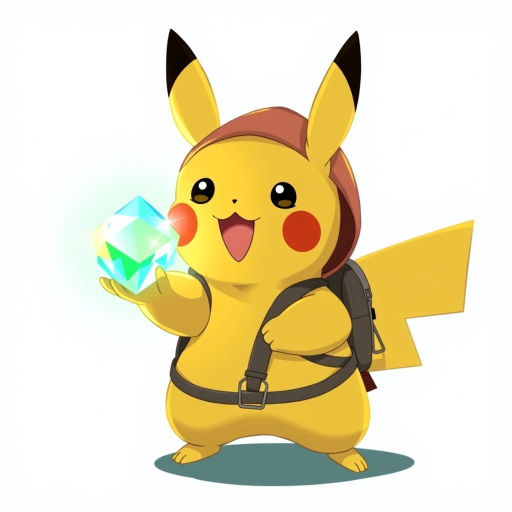 Pikachu Offers a Gemstone in Whimsical Style