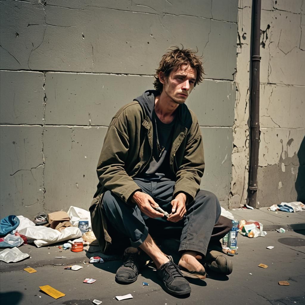 Cinematic Portrait of a Homeless Youth on Skid Row