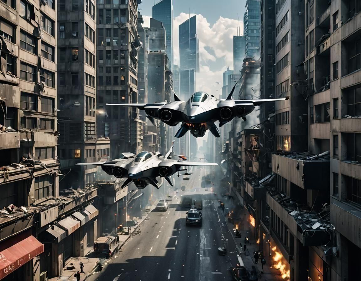 Post-Apocalyptic Cityscape with Ruined Buildings