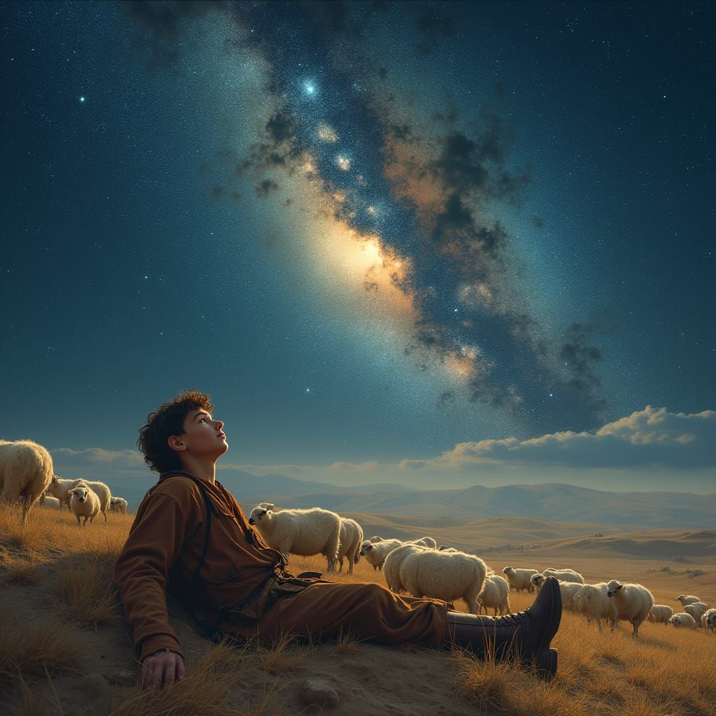 Anatolian Shepherd Boy Observes Starry Night Sky