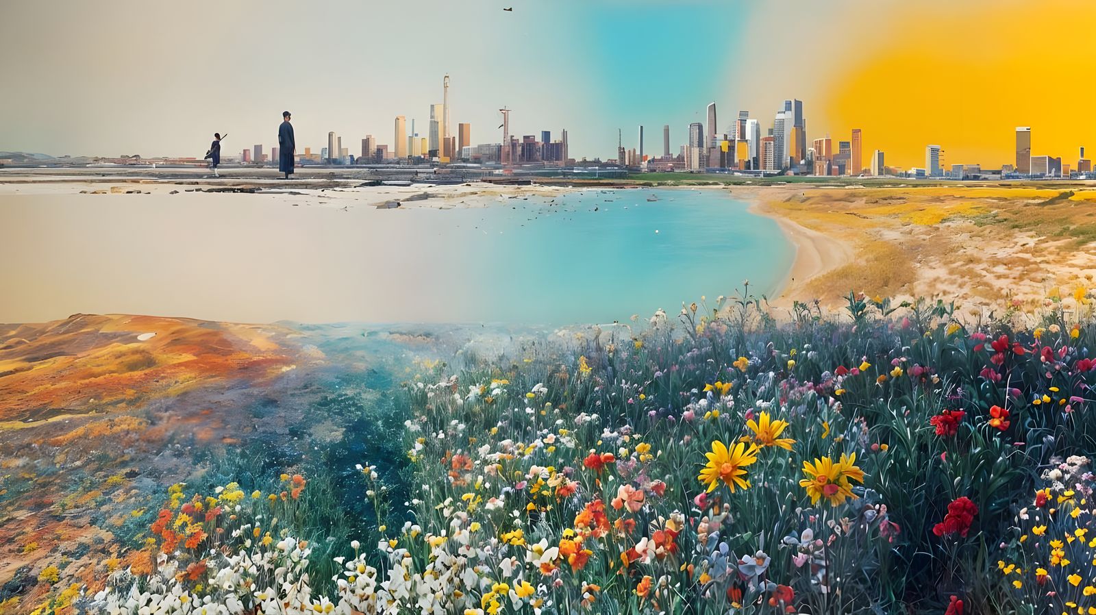 Kaleidoscopic Flower Field in Pointillist Colorfield Style